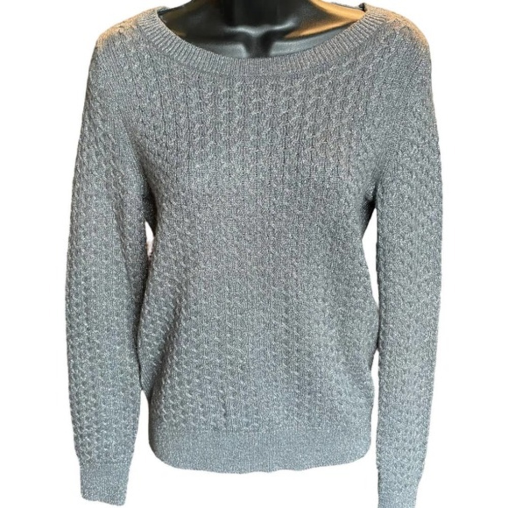 Loft Gray Metallic Rayon Wool Rabbit Hair Knit Sweater Size S